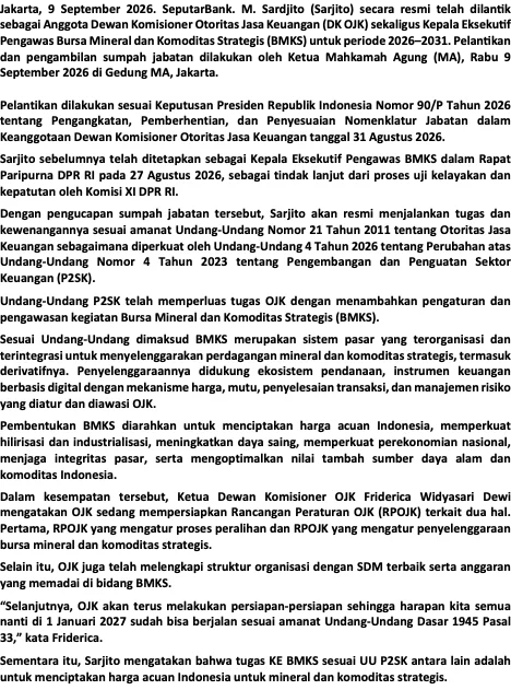 Suasana saat Sarjito disumpah disumpah dan dilantik Ketua MA, di Jakarta, Rabu(9/9/2026)